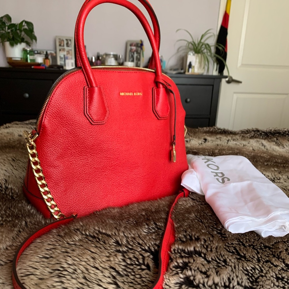 Michael Kors Mercer Studio Large Dome Dark Sangria Leather Shoulder Bag